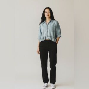 Free People Sky Blue Ruffled Blouse